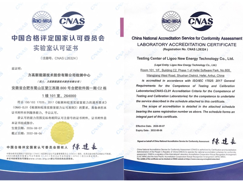 LIGOO New Energy Testing Center awarded CNAS laboratory accreditation